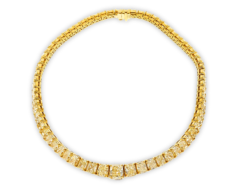 Ladies matching couple necklaces -Fancy Yellow Diamond Necklace, 111.02 Carats