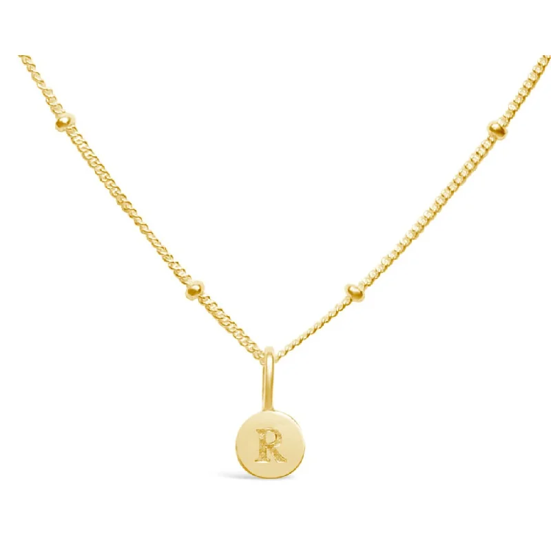 Ladies family tie necklaces -Stia : Love Letter "R" Mini Disk Necklace in Gold