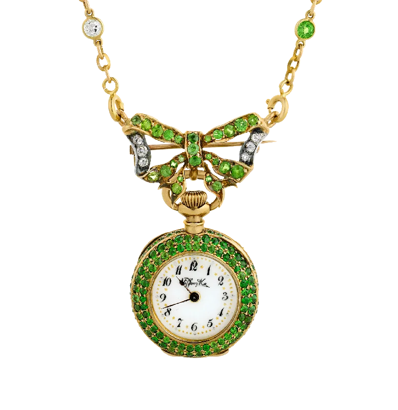 Ladies polished work necklaces -Tiffany & Co. Demantoid Garnet Watch Necklace, 14.24 carats