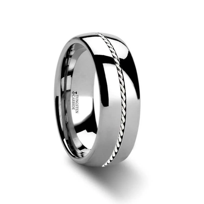 Ladies Rings Artistic Glow-Thorsten PHYTHEON Braided Platinum Inlay Domed Tungsten Ring - 6mm or 8mm