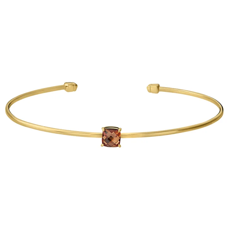 Lock accent bracelets -Gold Finish Sterling Silver Pliable Cuff Bracelet with Faceted Cushion Cut Simulated Citrine Birth Gem - November