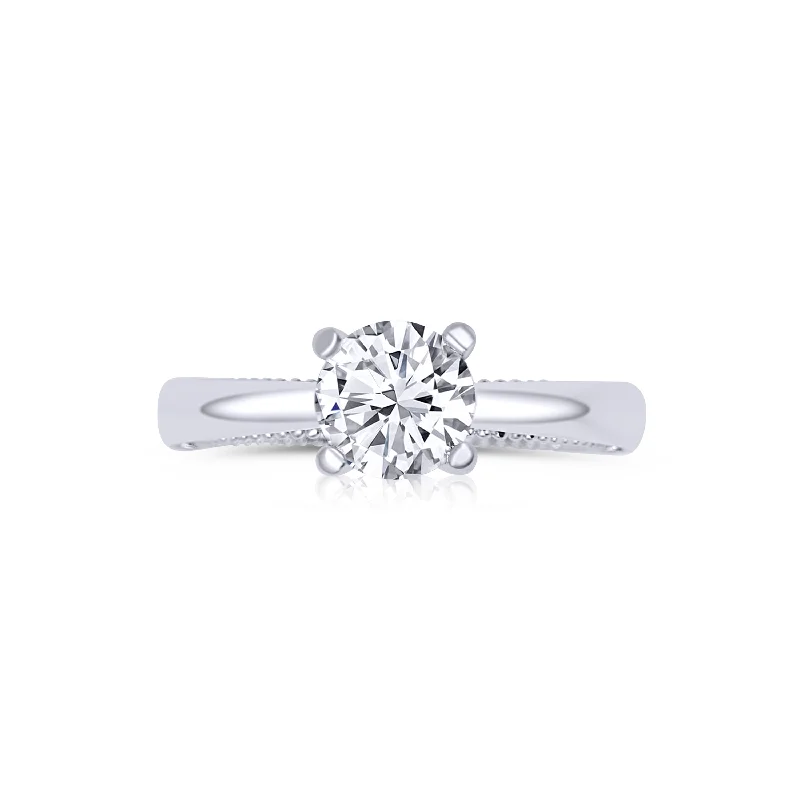 Ladies Engagement Rings Oval Glow-18K White Gold Round 1.20 Carat Diamond Engagement Ring with 0.06ctw Diamond Accents