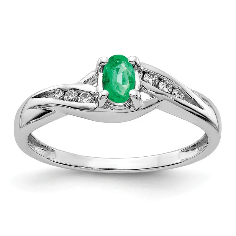 Ladies Rings with White Leucite-14k White Gold Oval Genuine Emerald Diamond Ring