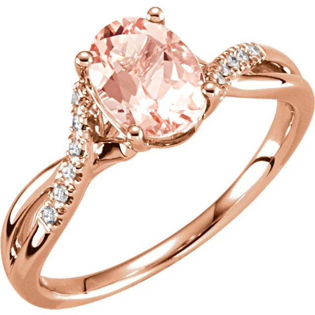 Ladies Rings for Travel Spark-14k Gold Oval Morganite & .06 CTW Diamond Twist Band Ring