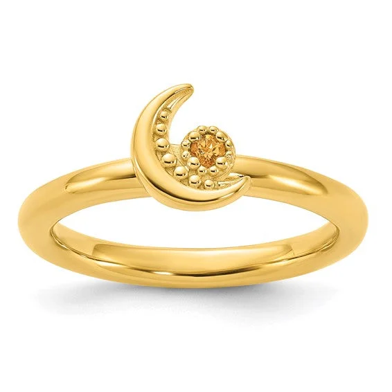 Ladies Rings Budget Shine-Sterling Silver Gold Plated Stackable Expressions Citrine Moon Ring