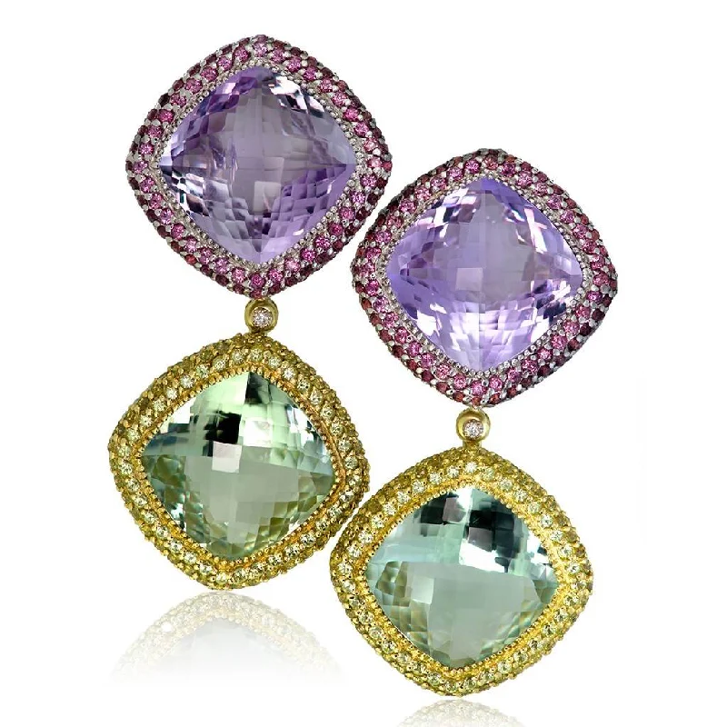 Ladies Earrings for Writer Glow-Gold Royal Earrings with Amethyst, Peridot & Garnet