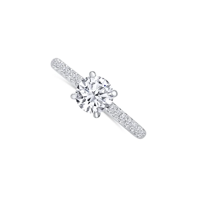 Ladies Engagement Rings Twisted Spark-14K White Gold Round 1.01 Carat Diamond Hidden 0.27 Carat Diamond Halo Engagement Ring