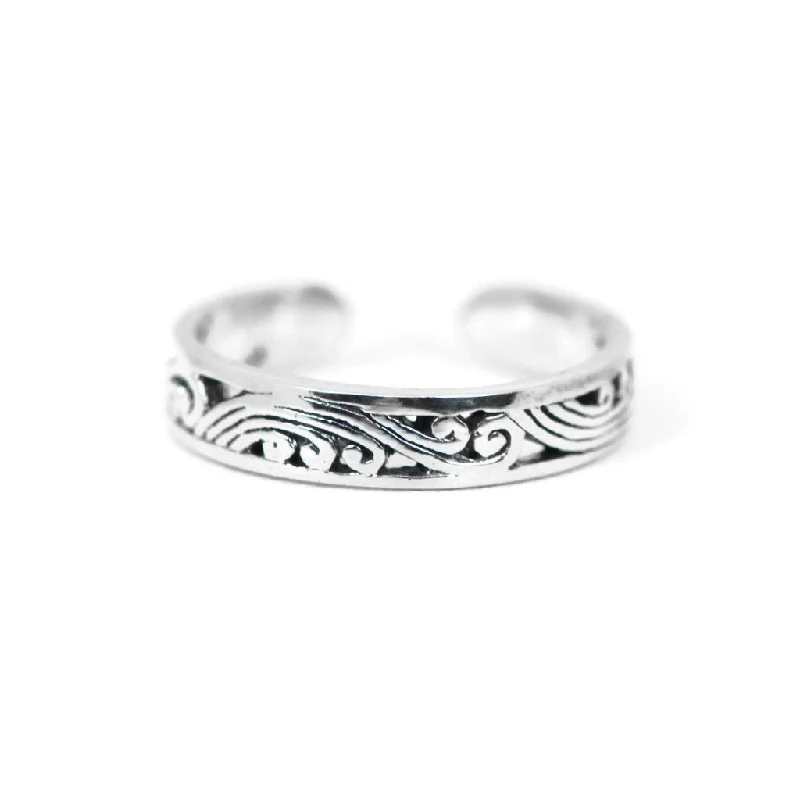 Ladies Rings for Party Spark-Sterling Silver Antiqued Filigree Design Toe Ring