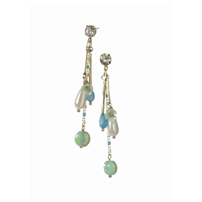 Ladies Earrings for Sister Glow-Hot Tomato Fabulous Faye Drop Earrings - Aqua /Pearl /Turquoise