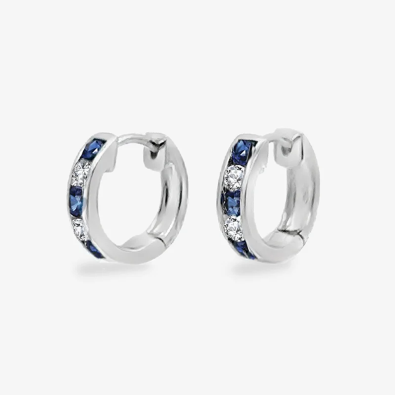 Ladies Earrings for Music Glow-Sapphire & Diamond Channel Set Huggie Earrings