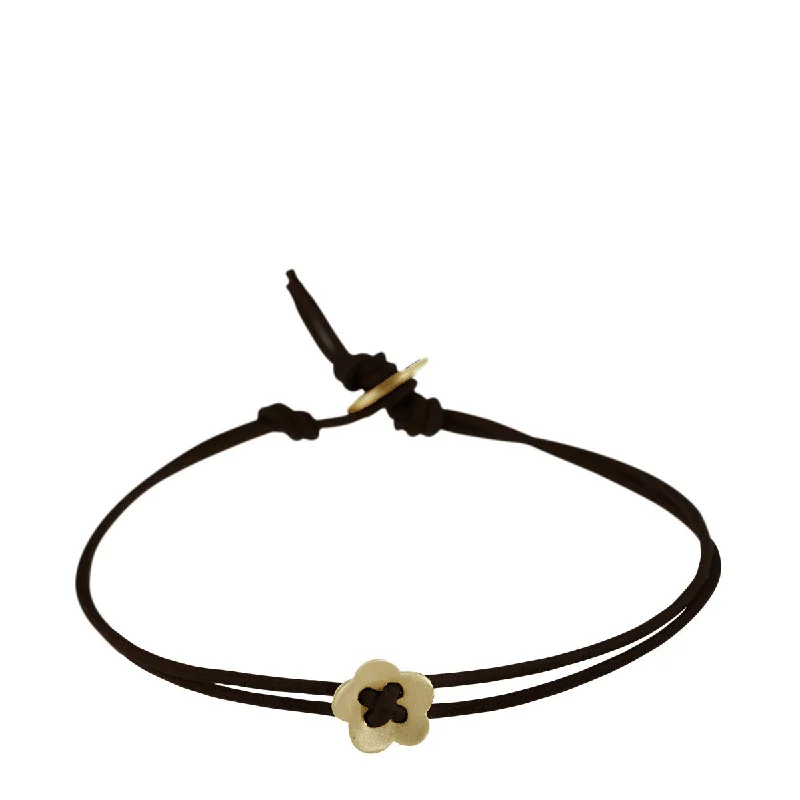 Affordable chic bracelets -10K Gold Small Single Flower Bracelet on Black Cord