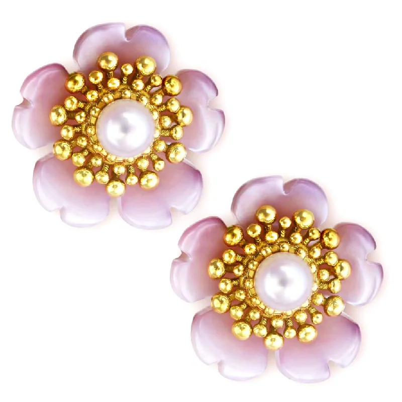 Ladies Earrings for Work Glow-Gold Blossom Stud Earrings with Pearls