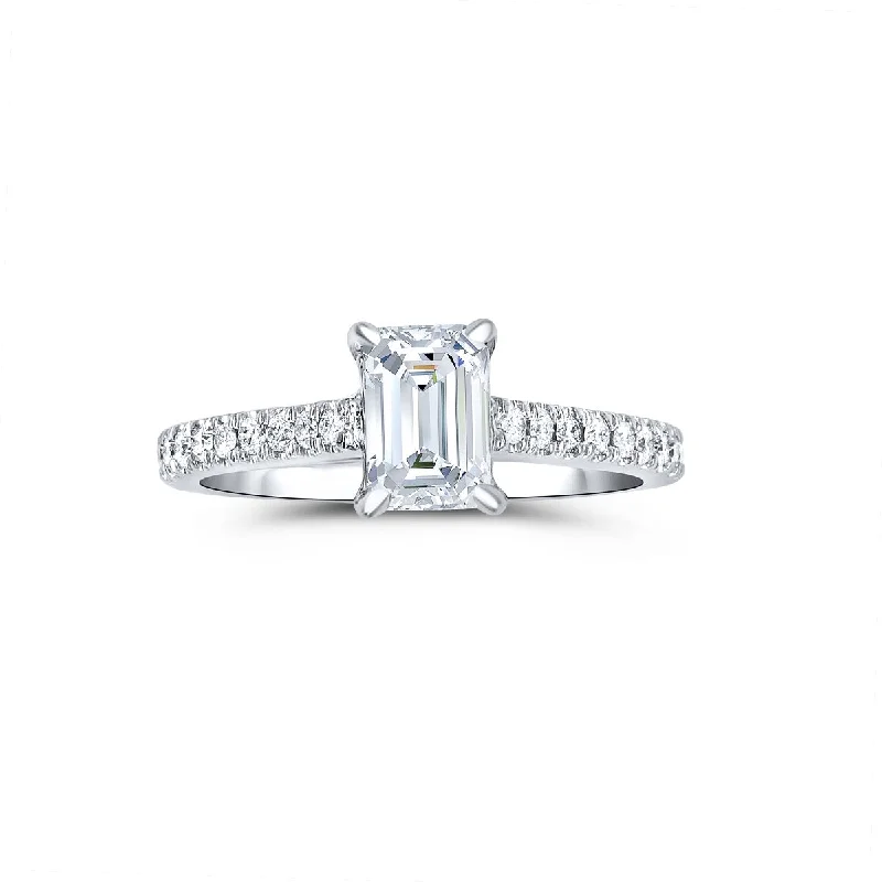 Ladies Engagement Rings with Glaucophane Glow-Emerald Cut Lab Grown Diamond Engagement Ring