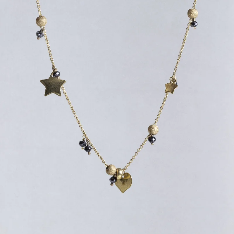 Ladies motivating spark necklaces -Vintage 22ct Gold Planet Necklace with Black Diamond Beads