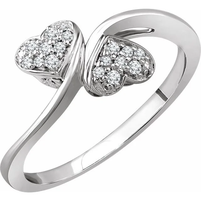 Ladies Rings for Explorer Shine-10K White Gold 1/10 CTW Natural Diamond Two Heart Promise Ring