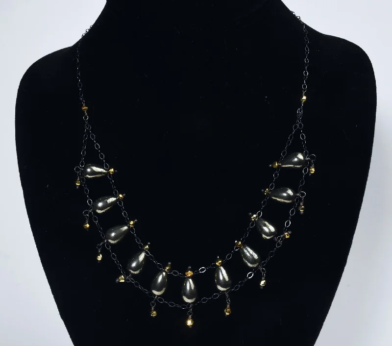 Ladies daily ease necklaces -Blackened Sterling Silver Pyrite Chain Necklace