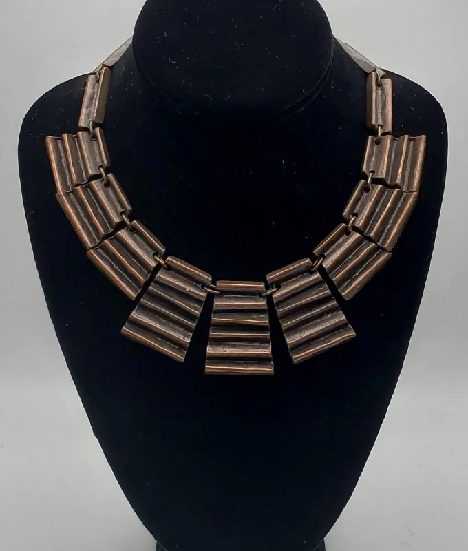 Ladies faithful mark necklaces -Vintage Corrugated Copper Necklace