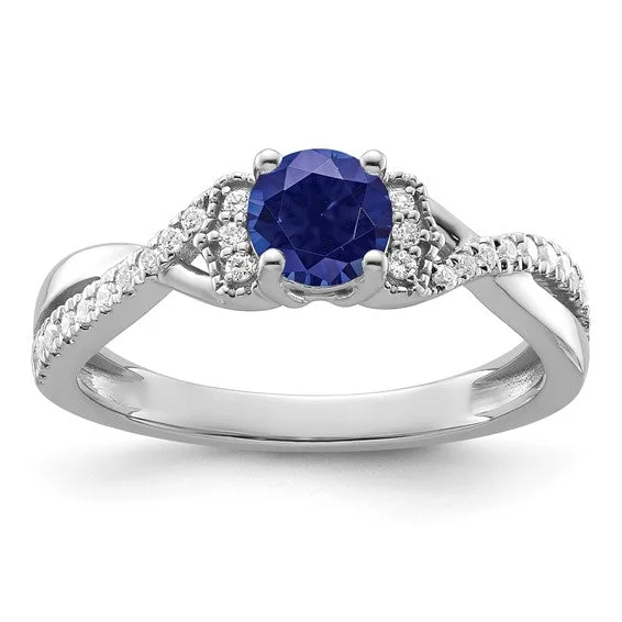 Ladies Rings with Sky Celestite-10k White Gold Created Blue Sapphire and Lab Grown Diamond Promise Ring