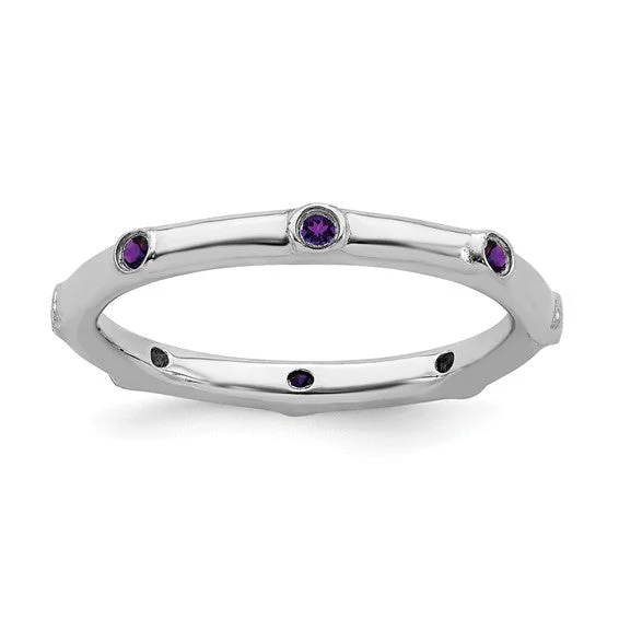 Ladies Rings with Custom Spark-Sterling Silver Stackable Expressions Bezel Set Amethyst Ring