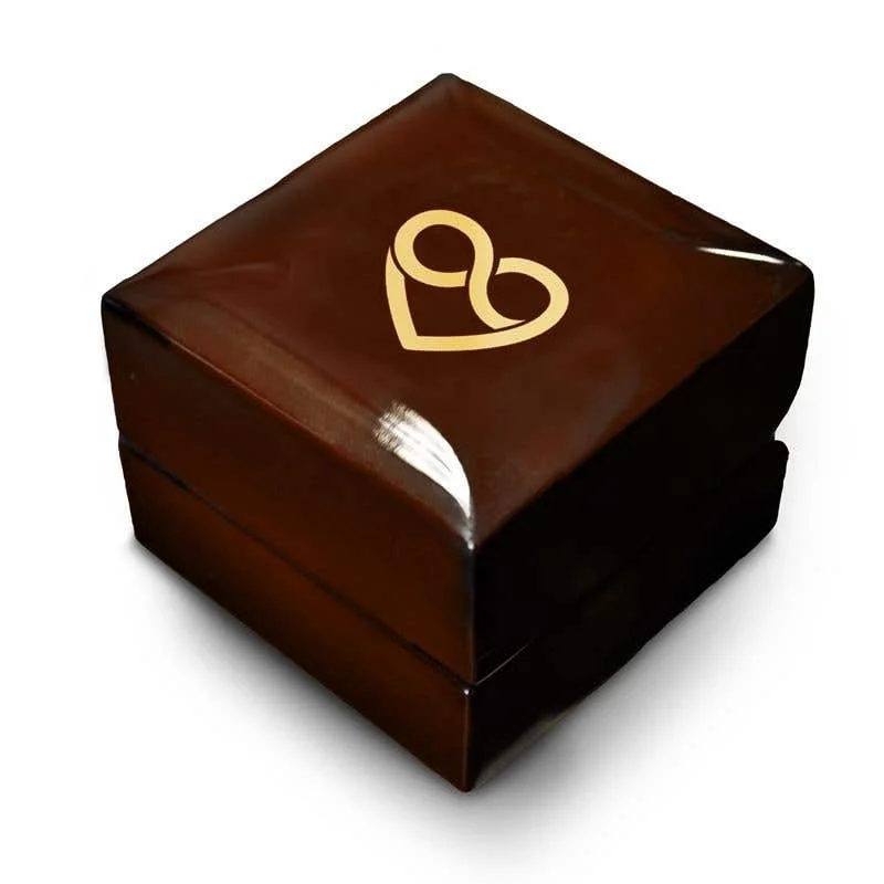 Ladies Engagement Rings with Natrolite Glow-Combined Heart and Infinity Symbol Engraved Wood Ring Box Chocolate Dark Wood Personalized Wooden Wedding Ring Box