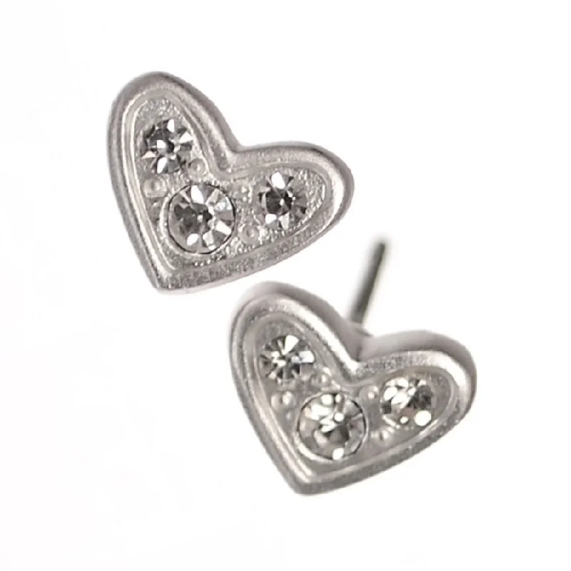 Ladies Earrings with Orbit Drops-Hot Tomato Triptych Crystal Matt Silver Heart Stud Earrings