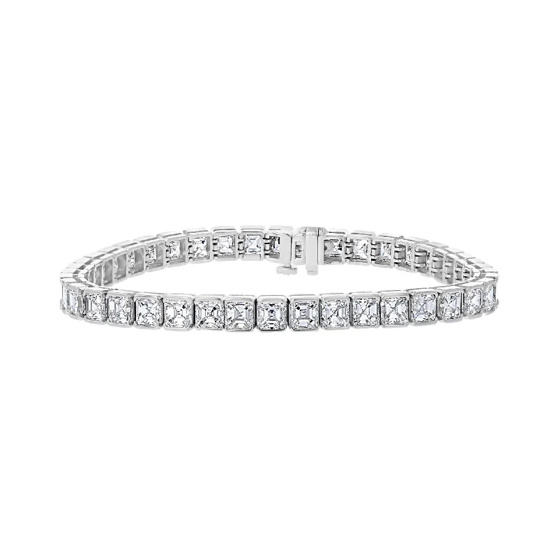 Carefree boho bracelets -PLATINUM 13.76 CTW ASSCHER DIAMOND BAR-SET TENNIS BRACELET