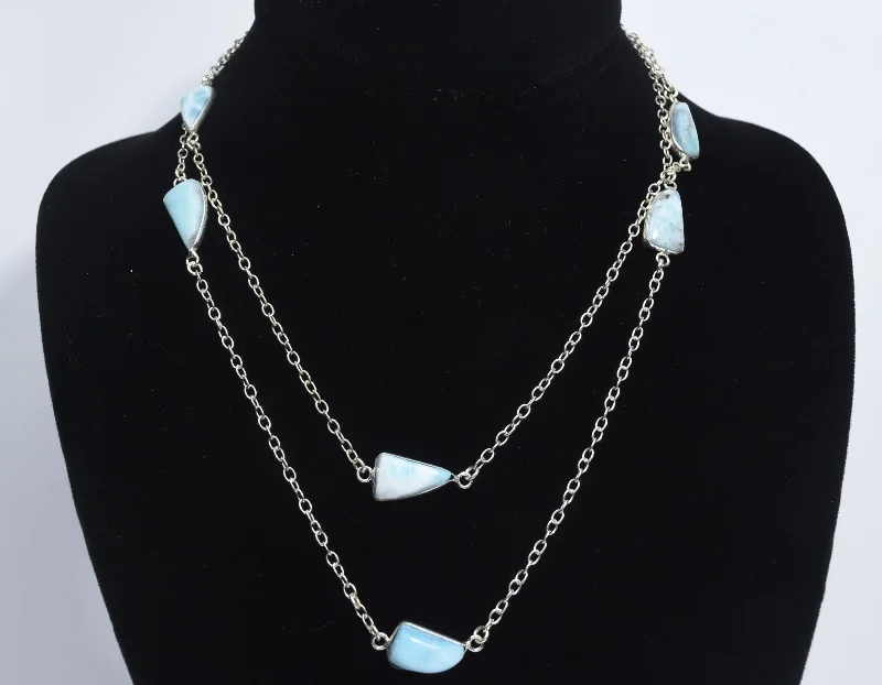 Ladies shadowy black necklaces -34" Larimar Infinity Station Necklace