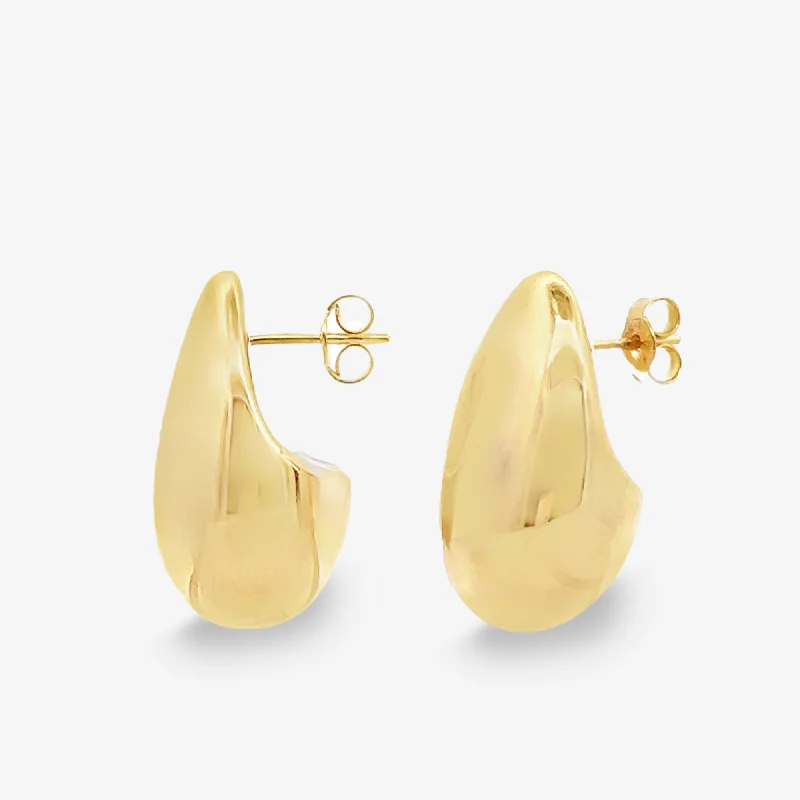 Ladies Earrings with Radiant Gems-0.75" Almond Drop 14mm Gold Earrings