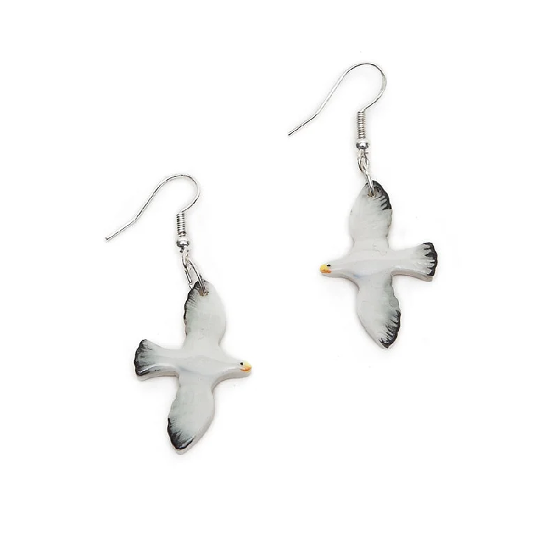 Ladies Earrings with Globe Glow-Angel Ceramics Small Glazed Ceramic Seagull Earrings