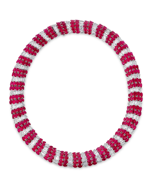 Ladies signature designer necklaces -Burma Ruby and Diamond Necklace