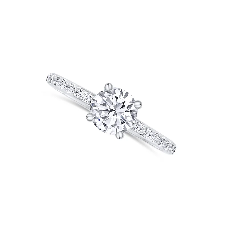 Ladies Engagement Rings Artisan Spark-14K White Gold Diamond Engagement Ring 1.01 Carat Center Diamond 0.23 carat Side Diamonds