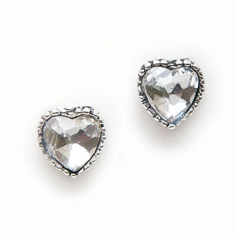 Ladies Earrings Fine Shine-Hot Tomato Crystal Heart Stud Earrings