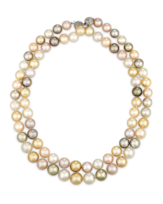 Ladies asymmetrical flair necklaces -Convertible Multi-color South Sea Pearl Necklace