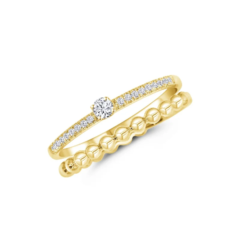 Ladies Engagement Rings Wave Shine-14K Yellow Gold Round 0.14 Carat Diamond with a Bead band Engagement Ring