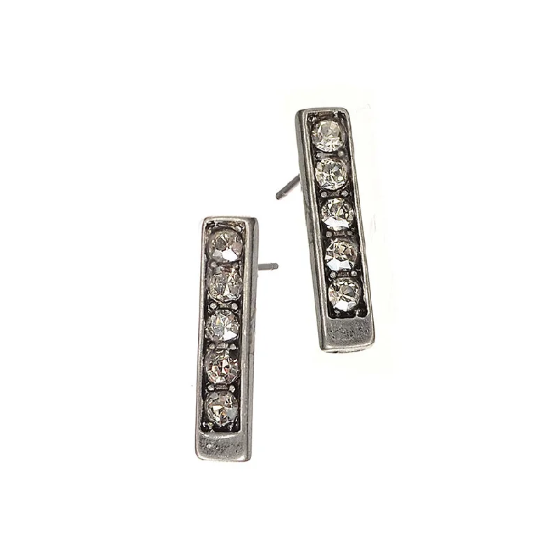 Ladies Earrings with Cyan Richterite-Hot Tomato Silver Totem Studs with Five Clear Crystals Earrings