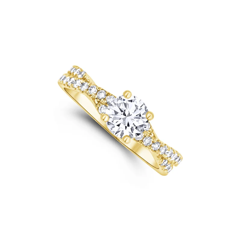 Ladies Engagement Rings Five Spark-14K Yellow Gold Round 0.70 Carat Diamond Twist Band Engagement Ring