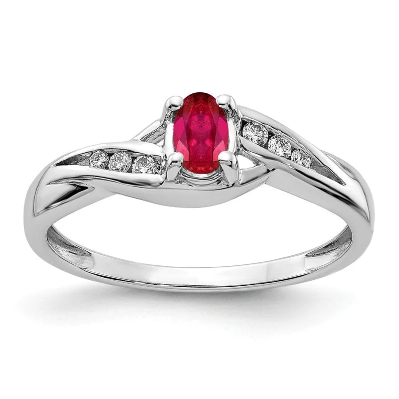 Ladies Rings for Aunt Spark-14k White Gold Genuine Oval Ruby & Diamond Ring