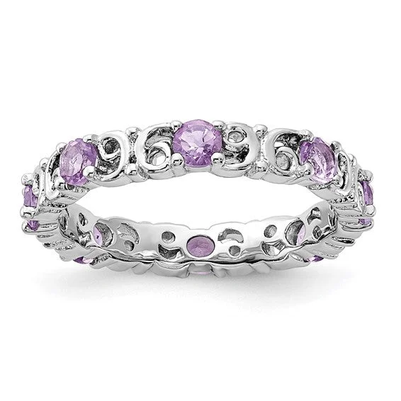 Ladies Rings for Photo Glow-Sterling Silver Stackable Expressions Amethyst Filigree Ring