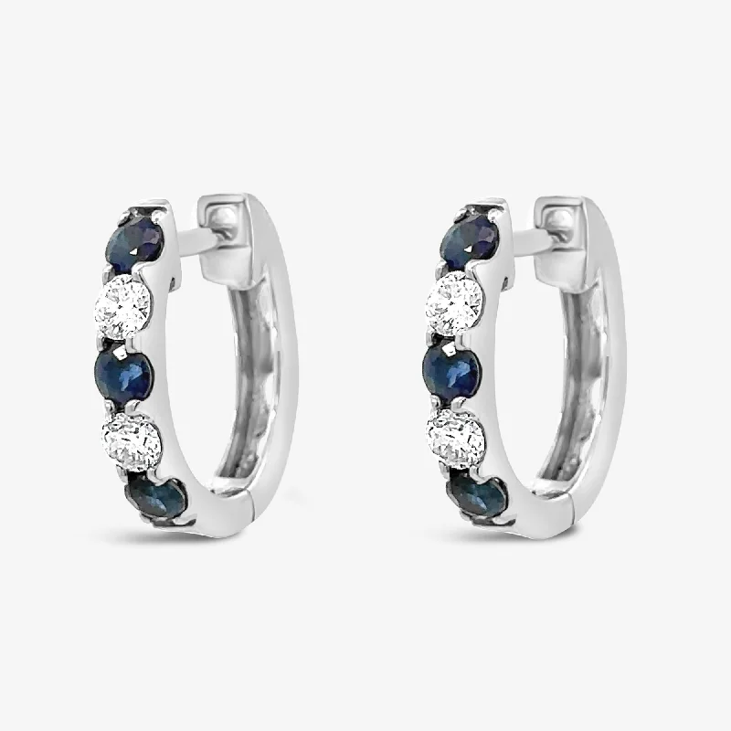 Ladies Earrings Unique Glow-Sapphire & Diamond 0.30tw Huggie Earrings