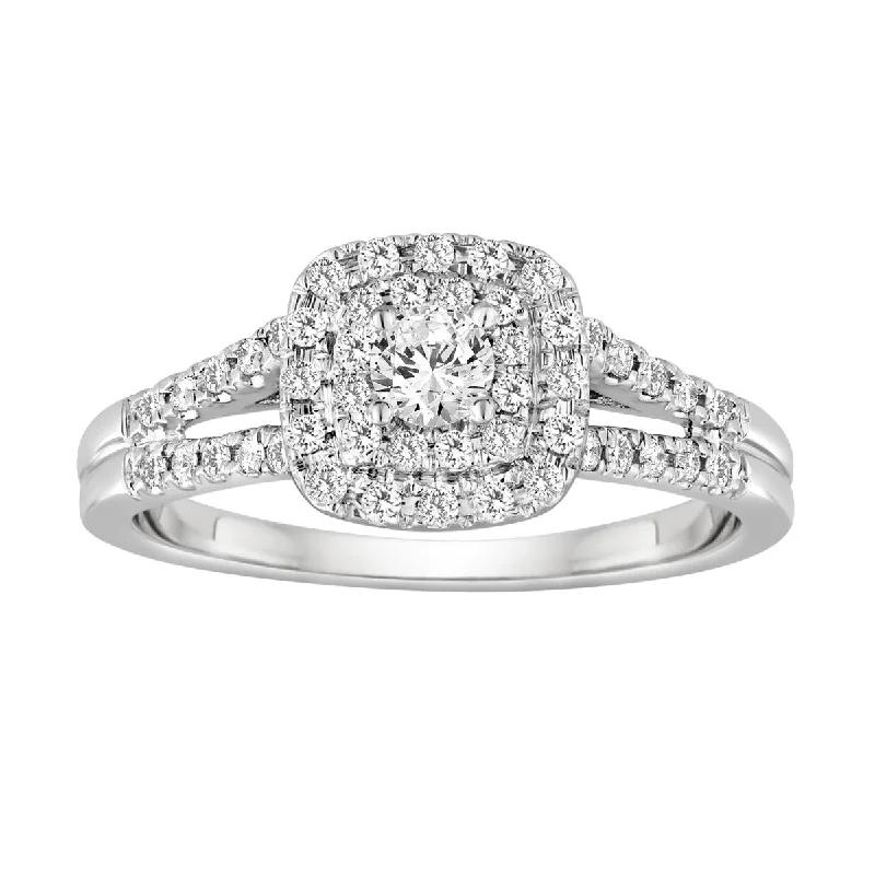 Ladies Engagement Rings with Phenakite Glow-14k White Gold Round diamond Halo Engagement Ring BLISS14-E-Size 7.5