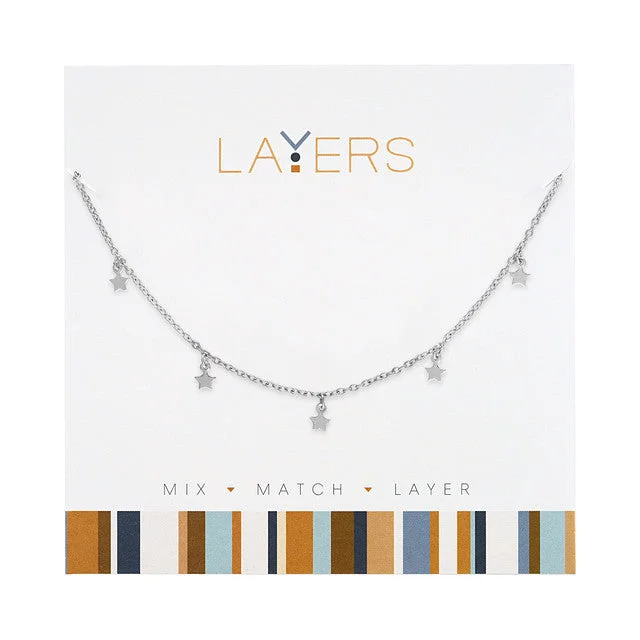 Ladies delicate link necklaces -Silver Mini Stars Layers Necklace