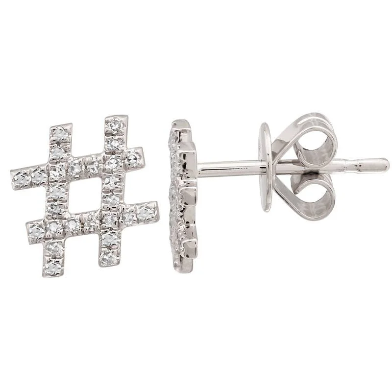 Ladies Earrings for Bridal Shine-White Gold Hashtag Diamond Stud Earrings