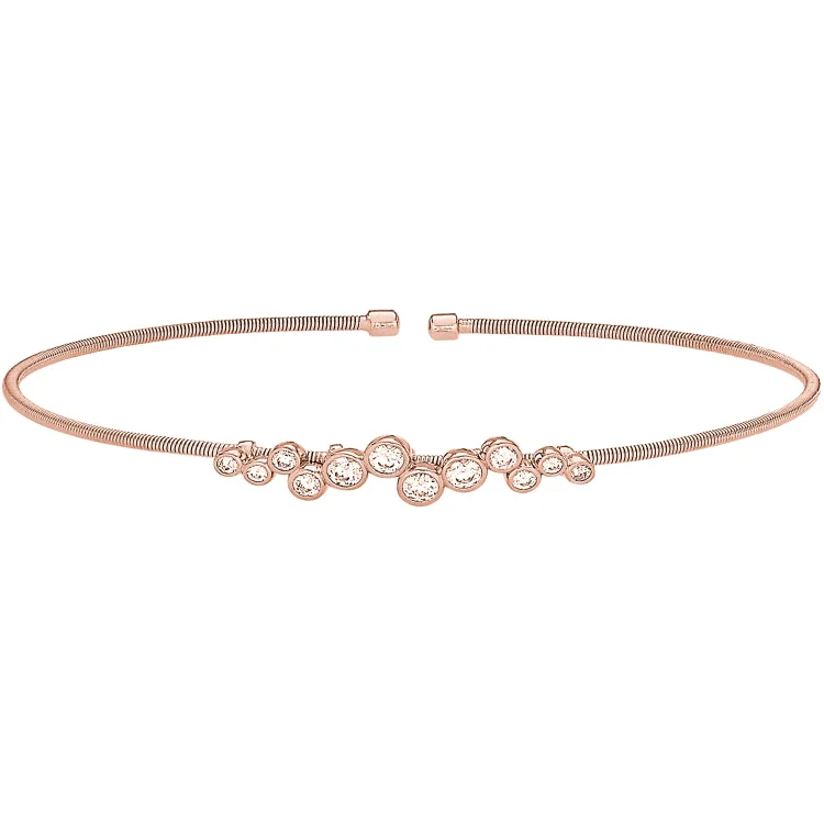 Motivating spark bracelets -Rose Gold Finish Sterling Silver Cable Cuff Bracelet with Bubble Pattern Simulated Diamonds