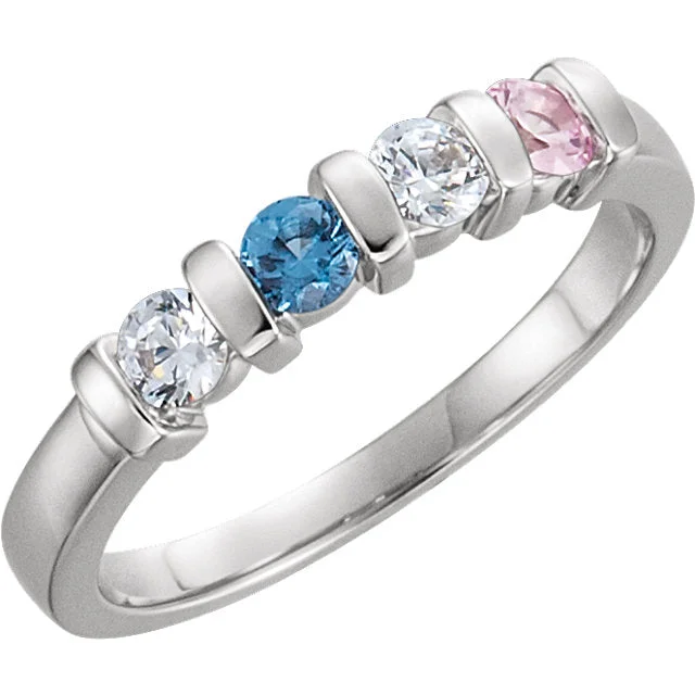 Ladies Rings with Wave Glow-Channel Set Round Mother's Family Birthstone Ring