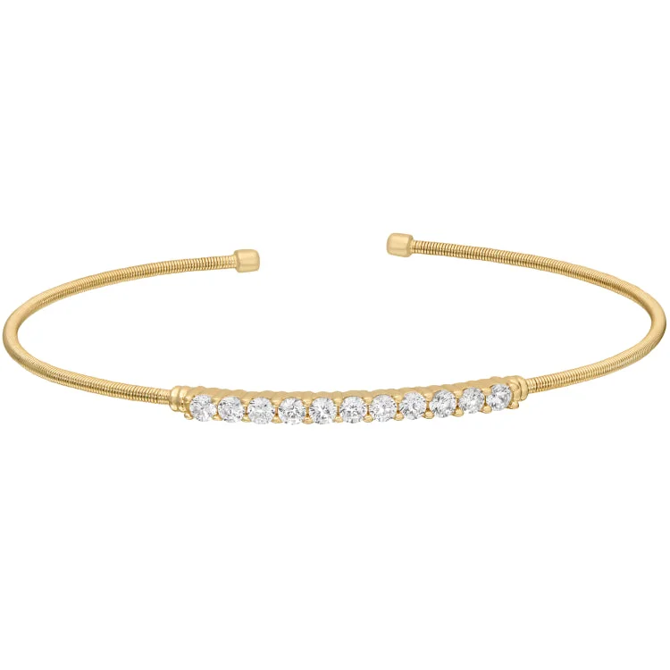 Hushed calm bracelets -Gold Finish Sterling Silver Cable Cuff Bracelet with Simulated Diamonds