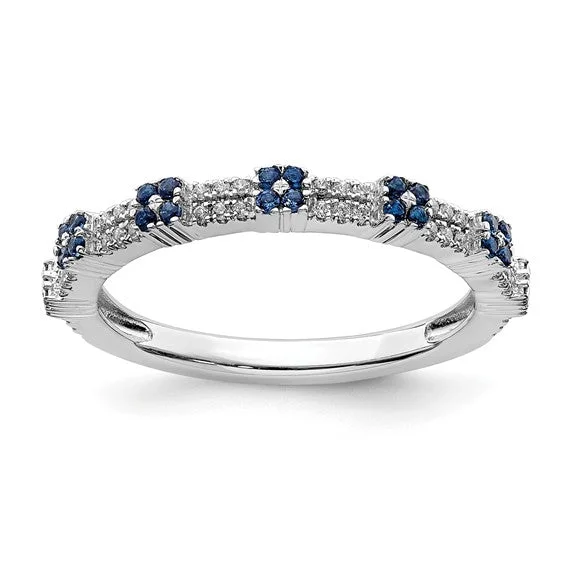 Ladies Rings with Square Glow-Sterling Silver Stackable Expressions Created Blue Sapphire and Diamond Ring