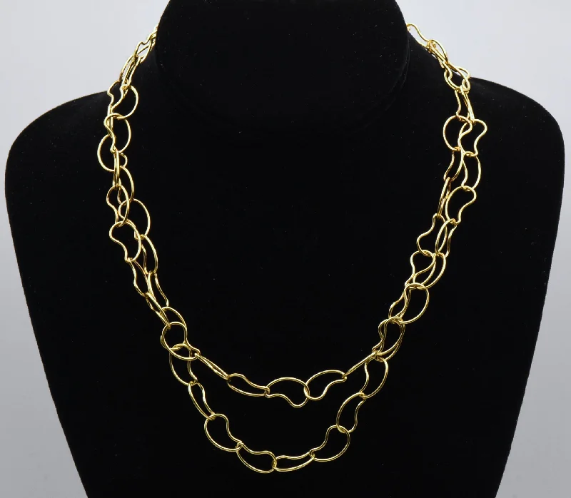 Ladies expansive wide necklaces -Veronese - Vintage Italian Gold Tone Sterling Silver Kidney Bean Link Chain Necklace - 36"