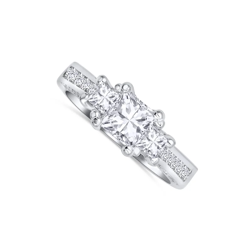 Ladies Engagement Rings with Herderite Spark-14K White Gold 3 Stone Princess Cut 1.72ctw Diamond Engagement Ring