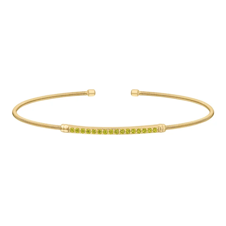 Refined sleek bracelets -Gold Finish Sterling Silver Cable Cuff Bracelet with Simulated Peridot Birth Gems - August