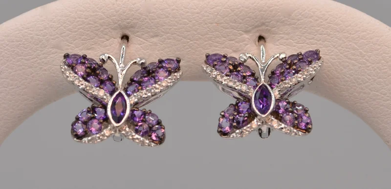 Ladies Earrings for Gala Shine-14K white gold Amethyst/Diamond butterfly earrings